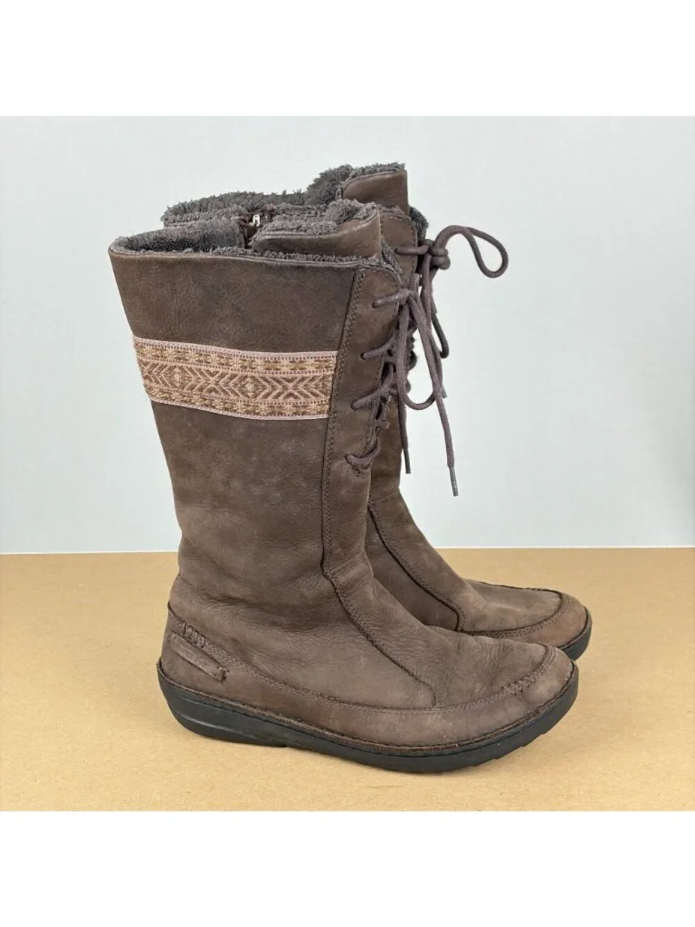 Teva Kira Suede Lace Up Boots Womens 8 Brown Side Zip Casual Comfort Tall